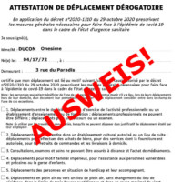 Attestation de déplacement dérogatoire